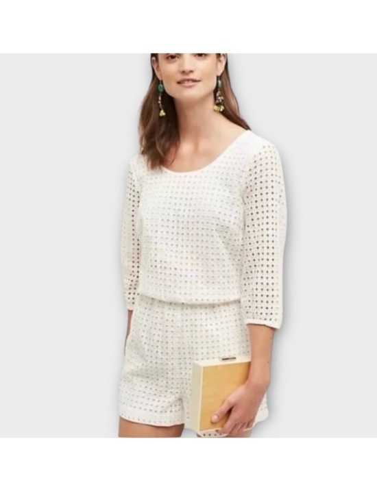 Anthropologie Pants - Anthropologie Lilka Cream Eyelet Romper